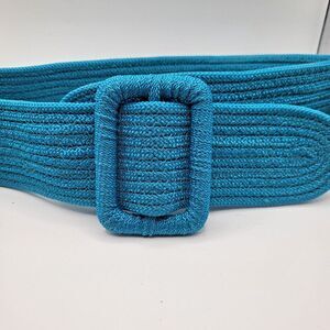Vintage 70s Turquoise Woven Belt sz L Hook & Loop Closure 36in to 28in